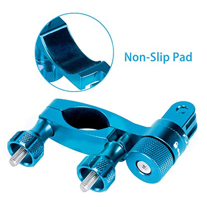HSU 0.6-1.3inch All-Aluminum Bike/Motorcycle Handlebars, 360° Rotation Seat Post, Ski Pole Mount Compatible with GoPro Hero 13/12/11/10/9/8/7/6/5, DJI Osmo Action AKASO and Other Action Cameras (Blue) - color: Blue