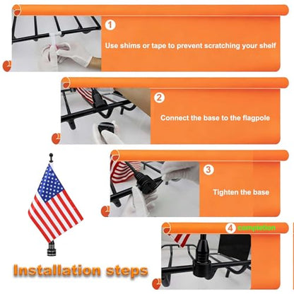 Motorcycle American Flag Pole Mount Kit Compatible for 1/2'' Rack, Black Chrome Flag Mount with Scratch-Proof Rubber Pads - For Harley Honda Goldwing CB VTX CBR Yamaha | Black Chrome Flag Mount with Scratch-Proof Rubber Pads - For Harley Honda Goldwing CB