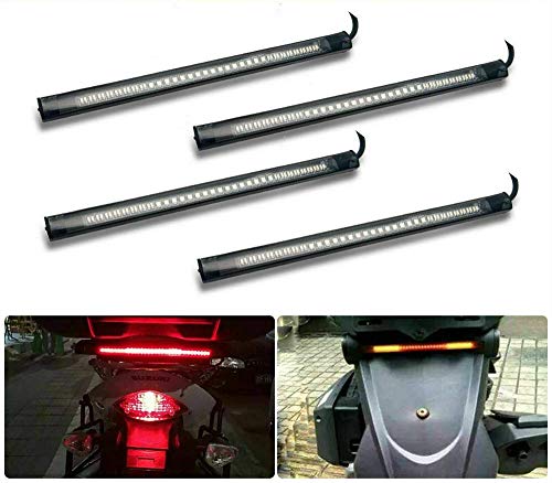 4 Universal Flexible Motorcycle Light Strip, 48 LEDs, Taillights, Brake Lights, Turn Signal Lights, Red and Amber