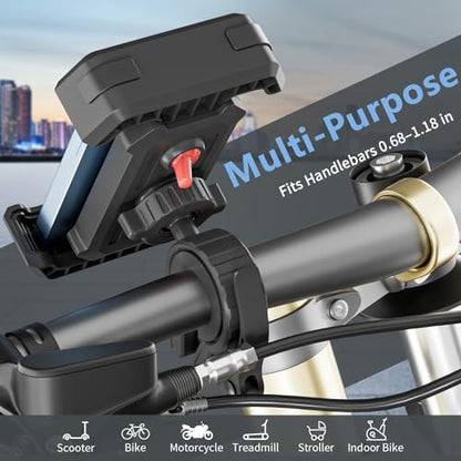 Bike Phone Holder, Anti-Shake Motorcycle Phone Mount with Security Lock, Handlebar Cell Phone Clamp for Bicycle Scooter Ebike Stroller for iPhone 16 15 14 Pro Max, 4.7-6.8" Phones