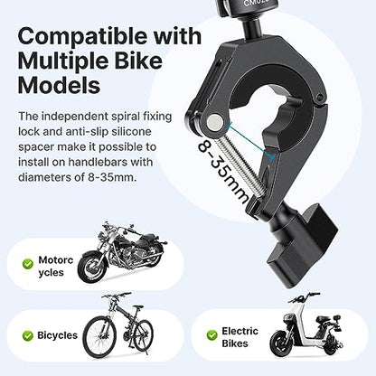 ULANZI Goquick Bicycle Bracket for Action Camera 360°Motorcycle Camera Mount for Bike Holder Handlebar Mount w Adpter for Hero Action Cameras Φ8~35mm
