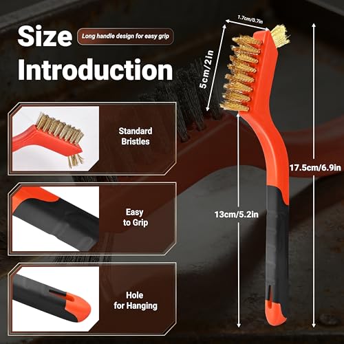 12 Pieces Brass Brush Set, Brass bristles for Cleaning Welding Slag and Rust,Scratch Brush with Mini Head & Hanging Hole for Everyday Cleaning - color: Brass