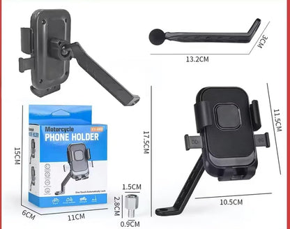 Cell Phone Stand Flexible Mobile Clip Mount Quickly Lock Bike Phone Holder Bicycle Motorcycle (Rearview Black) - style: RearView Black