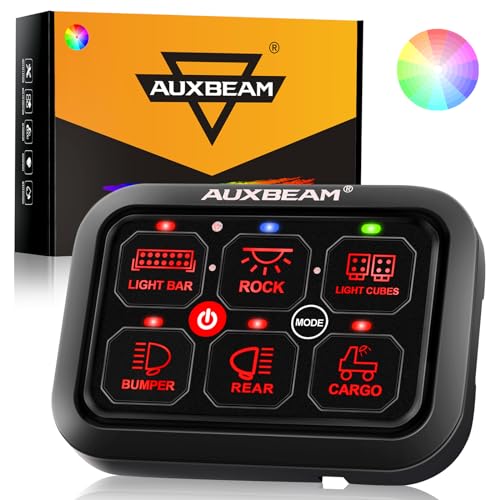 Auxbeam 6 Gang Switch Panel RA60 Toggle Momentary Pulsed RGB Dimmable Switch Panel Multifunction Switch Panel Built in Solid State Relay Marine Control Panel Waterproof for Car Boat, 3 Years Warranty - size: 6 Gang, style: RGB (Without APP)