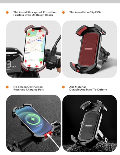 ROCKBROS Bike Phone Holder - Motorcycle Phone Mount with Security Lock, Shockproof Bicycle Phone Mount, Adjustable for 4.7'-6.8' Phones - color: Handlebar Mount Black