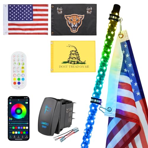 Ehaho 1 Pack 3FT Whip Lights,LED Whip Light with App & Remote Control, Spiral RGB Chasing Lighted Whips with Rocker Switch, Music Whip Light for UTV ATV Polaris RZR Can-Am SXS Truck - size: 3FT / (Pack of 1)