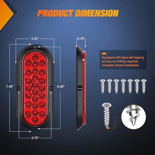 Nilight 6Inch Oval Tail Light 2PCS Red 24LED Running Stop Brake Turn Surface Mount Marker Light Sealed IP67 Waterproof Taillight for 12V RV Camper Caravan Truck Trailer Bus - color: Red 24LED Lights Screws 2Pcs