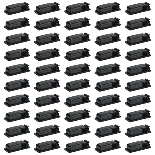 50Pcs Self-Adhesive Cable Clips, Cable Management Clips, Wire Organizer for TV PC Ethernet Cable under Desk Home Office(Black) - color: Black