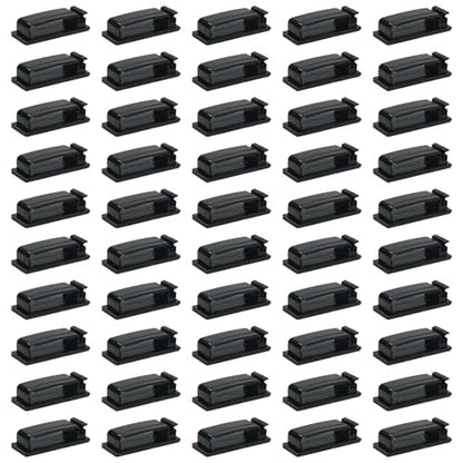 50Pcs Self-Adhesive Cable Clips, Cable Management Clips, Wire Organizer for TV PC Ethernet Cable under Desk Home Office(Black) - color: Black