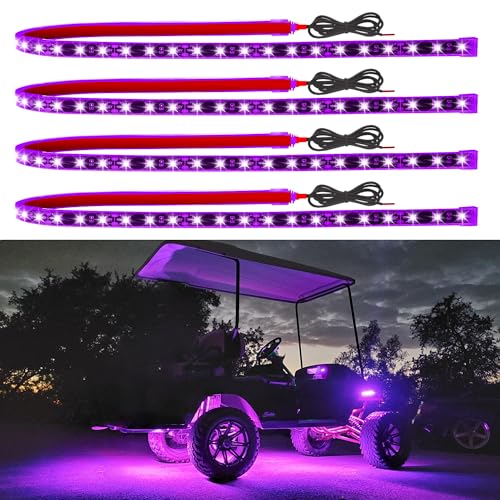4 Pcs 24inch Led Light Strip IP68 Waterproof Flexible Led Lights 12V for Car Interior Exterior Motorcycle Boat Golf Cart Decoration - Pink - color: pink, size: 24inch
