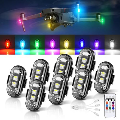 Wireless LED Strobe Lights with Remote Control, 8 Colors USB Charing Waterproof Anti-Collision Flashing Emergency Warning Lights for Car Motorcycle Drone Aircraft Bike 8PCS - color: 8pods