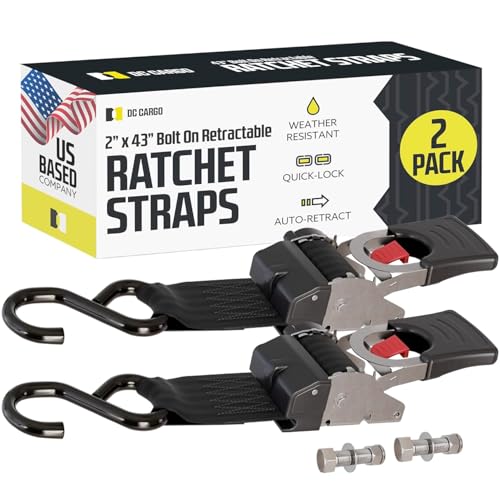 DC Cargo Mall Bolt-on Auto Retractable Ratchet Straps (2-Pack) 2” x 43", Heavy Duty, 1,809lb Break Strength – Tie Down Straps for Boat, Jet Ski, RZR, ATV - color: Stainless steel, size: 2" x 43"