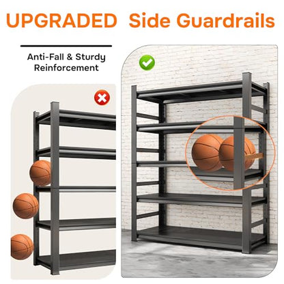 72"H x 36"W x 16"D 5-Tier Metal Garage Shelves, 3000 lbs, Black | Garage Shelving Unit 5-Shelf with Fences, Adjustable Heavy Duty Storage Rack Organizer for Basement Pantry Warehouse - size: 5 Tier Sides | 71" H x 35" W X 16" D