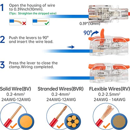 26Pcs Lever Wire connevtors,Compact Wire Splicing Connectors Kit 2, 3 and 5 Circuit Quick Connect Terminals 24-12 AWG (Clear) - color: Clear