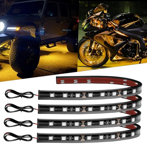 12V Led Light Strip 12.7" Waterproof Amber Led Light Strips for Car Golf Cart Motorcycles Truck Boat Led Strip Lights Yellow,Pack of 4 - color: Yellow Led Light Strip