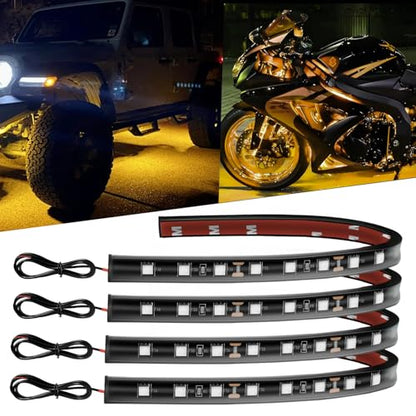 12V Led Light Strip 12.7" Waterproof Amber Led Light Strips for Car Golf Cart Motorcycles Truck Boat Led Strip Lights Yellow,Pack of 4 - color: Yellow Led Light Strip