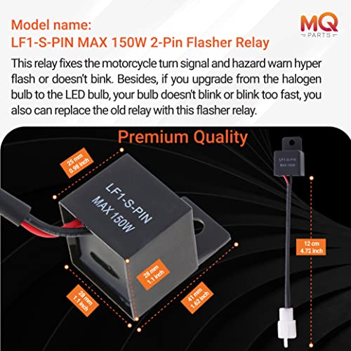 2 Packs 2-Pin 12V Electronic LED Flasher Relay LF1-S-PIN MAX 150W - Rate Control Flasher Relay for Motorcycle Fixes Turn Signal Bulbs Hyper Flash - Premium Part by MQparts