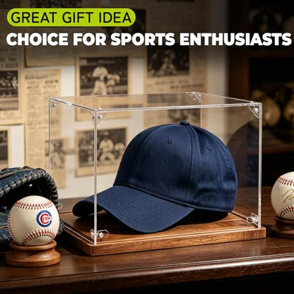 Hat Display Case, Clear Acrylic Baseball Cap Display Box Stand, UV Protection Signed Hat Transparent Showcase with Solid Wood Base Risers & Hat Shaper, Ideal Gift for Caps Collector - size: 13.9ln×4.8ln×1.4ln