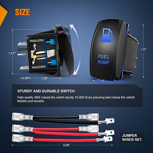 Nilight Fuel Pump Rocker Switch Led Light Bar 5 Pin Laser On Off SPST switches 20A/12V 10A/24V Blue with Jumper Wires Set for Cars Trucks Boats ATVs UTVs RVs - size: FUEL PUMP