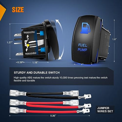 Nilight Fuel Pump Rocker Switch Led Light Bar 5 Pin Laser On Off SPST switches 20A/12V 10A/24V Blue with Jumper Wires Set for Cars Trucks Boats ATVs UTVs RVs - size: FUEL PUMP
