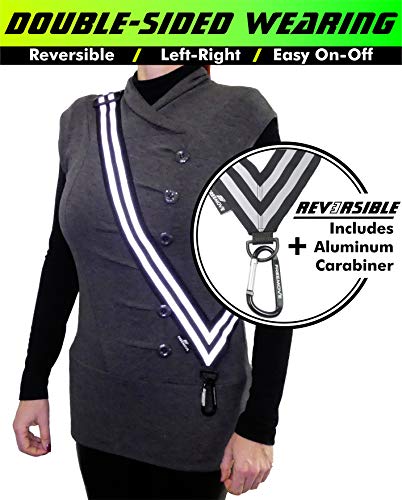 FREEMOVE Reflective SASH with 2 Bands - or - Reflective Runners Waist Belt with 4 Arm Bands > Easy to Put On/Off Reflective Gear for Guaranteed Visibility & Safety for Dog Walking, Running, Cycling - color: Black SASH and BANDS