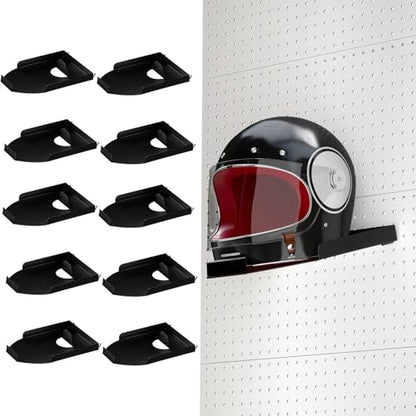 Motorcycle Helmet Holder Pegboard Display Stand - Helmet Hanger Wall Mount with Anti-Slip Edge with 30 Hooks for Garage Motorcycle Helmets,Football,Bicycle Helmet,Hat,Cap (with 10pcs Helmet Holder) - size: Double-sided Pegboard Shelf + 6*Helmet Holder