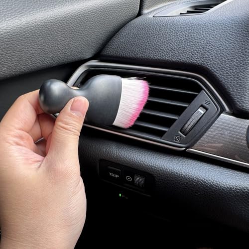Car Detailing Brush, Soft Bristle Cleaning Brush, Scratch-Free Auto Duster Tool for Dashboard, Air Vents, Leather & Interior Cleaning (Black&Rose) - color: Black&Rose
