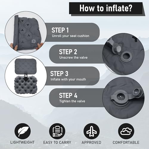 Inflatable Seat Cushion, Lightweight Stadium Seat Pad, Travel Air seat Cushion Anti-Slip for Airplane, Long Flights, Hiking, Climbing, Home and Camping, Compact Air Cushion - color: Black(two Pack)