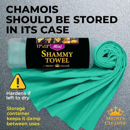 Premium 2pk Mini +1 Free Shammy Cloth for Car Drying - 17”x13” - Super Absorbent Chamois Towel for Car - Scratch-Free, Reusable & Soft Cleaning Towel - color: Mint, Blue, Yellow