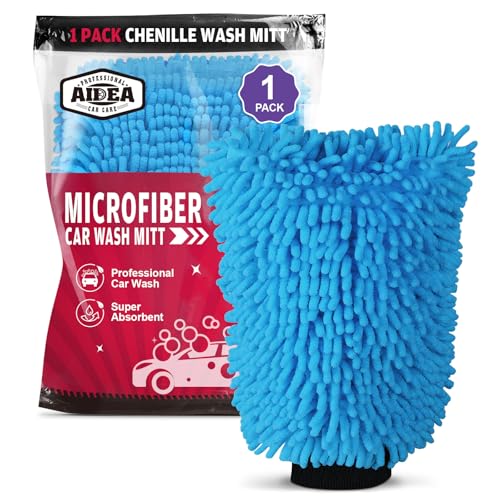 AIDEA Car Wash Mitt Microfiber, 1PK Scratch Free Lint-Free, Premium Chenille Microfiber Sponge Mitt Car Wash Brush, Blue, Regular Size 7.12''X10.14'' - color: Blue, size: 1PK-7.12''X10.14''