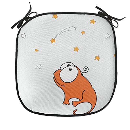 Lunarable Star Chair Cushion Pad, Little Reptile Lizard Dinosaur Looking at Starry Night Sky with Shooting Stars Cartoon, Seat Padding for Kitchen & Patio with Anti-Slip Backing, 16"x16", Orange Red - color: Orange Red, size: Pack of 1
