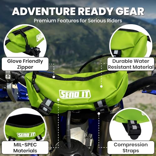 Waterproof Dirtbike Handlebar Bag | Compact Motorcycle Handle Bar Storage Pouch | Universal Fit Dirt Bike Bag for Trail & Adventure Riding | Durable Surron Bar Bag - Green - color: Green