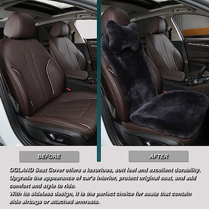 OGLAND 2 Pack Fur Fluffy Sheepskin Car Seat Covers for Universal Plush Soft Seat Cushion Accessories Automobiles (Graphite) - color: Graphite