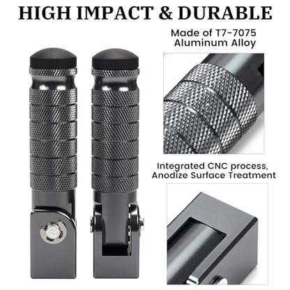 XINGWU M8 Motorcycle Foot Pegs 90 Degree Foldable Footpegs CNC Anti-Skid Footrest Universal for Yamaha Honda Suzuki Aprilia Electric Car Motorbike Mini Bike Dirt Pit Bike Passenger Pedal (Titanium) - color: Titanium