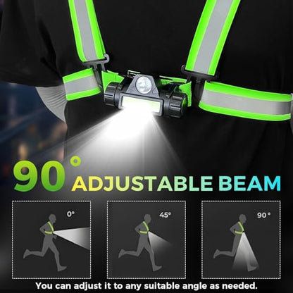 LED Reflective Sash Safety Gear, Running Lights for Runners at Night, High Visibility USB Rechargeable Light for Jogging Running Cycling Walking Motorcycle. - color: green vest
