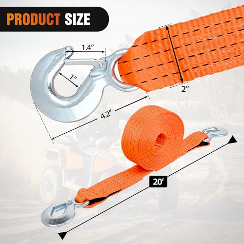 Nilight Tow Strap Heavy Duty with Safety Hooks 2”x20’ 10,000LBS Breaking Strength Towing Strap Rope for Trucks Vehicles Towing Accessories Cable Trailers, 2 Years Warranty - color: 2in x 20ft Strap w/Hooks