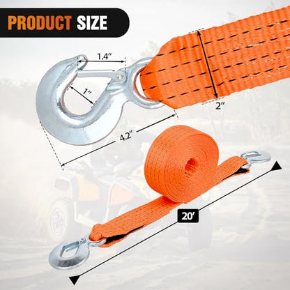 Nilight Tow Strap Heavy Duty with Safety Hooks 2”x20’ 10,000LBS Breaking Strength Towing Strap Rope for Trucks Vehicles Towing Accessories Cable Trailers, 2 Years Warranty - color: 2in x 20ft Strap w/Hooks