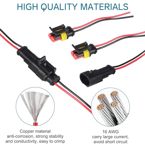 10Pair 2Pin Waterproof Connector,Male and Female Way 16 AWG Quick Disconnect Wire Connectors Suitable for car Truck, Boat and Other Wire Connection - color: 10Pair 2PIN