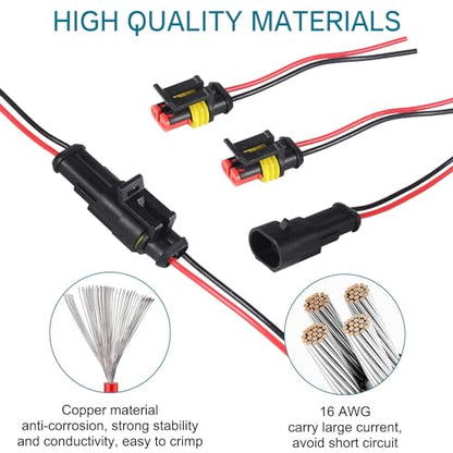 10Pair 2Pin Waterproof Connector,Male and Female Way 16 AWG Quick Disconnect Wire Connectors Suitable for car Truck, Boat and Other Wire Connection - color: 10Pair 2PIN
