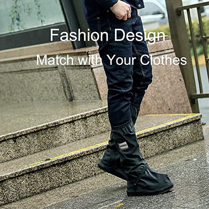 Waterproof Shoe Covers, Reusable & Foldable Rain Boot Shoe Cover with Zipper, Non-Slip, Reflector, Men Women Rain Gear, Black - size: Large Wide