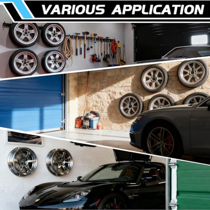 Heavy Duty Tire Rack Wall Mount, Garage Storage Hooks for Tire Storage, Folding Chair, Ladder, Bicycle, Garden Tools, 4 Pcs Black Iron Wall Mounted Organizer, 12 Inch - size: 12inch(‌⌀=0.9"), 4pcs