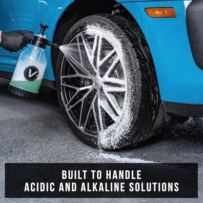 VIKING V+ Premium Foam Pump Sprayer for Car Cleaning Kit and Car Detailing Kit, Foaming Spray Bottle with Trigger Lock, Adjustable Nozzle; Clear Canister with Level Indicators; 1.25L Working Capacity
