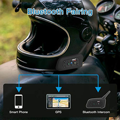 EJEAS V6 Pro Motorcycle Helmet Bluetooth Intercom, 2-Way 1200M Motorcycle Bluetooth Headset Universal Communication System with Noise Cancellation and Waterproof for Dirt Bike/ATV/Snowmobile (1PC) - size: V6-1