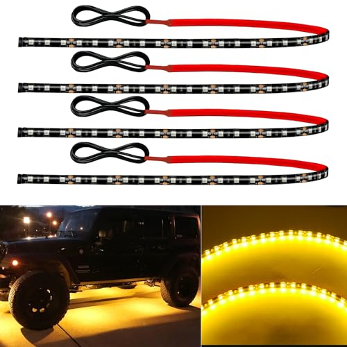 12V Led Light Strip Connectable 24Inch Amber Led Strip Lights for Car Underglow Kit Golf Cart Motorcycle Boat Cabinet Waterproof Led Light Strip,4Pack - color: Yellow Led Strip