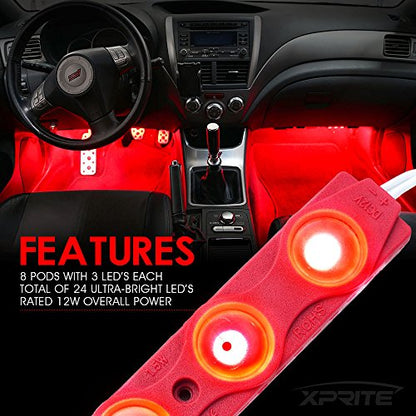 Xprite Red LED Truck Bed Light Kits Rock Lights with On/Off Switch, for Pickup Footwells, Running Boards, Cargo, Under Car, Tonneau Cover, Rail Lighting - color: Red