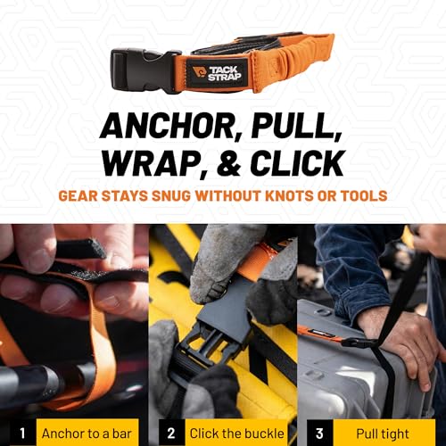 Power Strap 42in Adventure Tie Down, Self-Tensioning Elastic Core for Secure Hold, Scratch-Free Hook-and-Loop, Quick-Release Buckle for Bikes and Motorcycles, 2 Pack