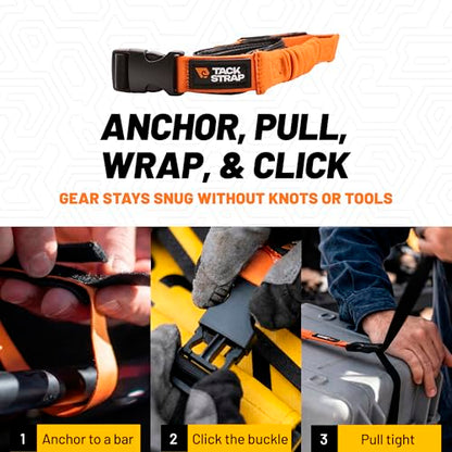 Power Strap 42in Adventure Tie Down, Self-Tensioning Elastic Core for Secure Hold, Scratch-Free Hook-and-Loop, Quick-Release Buckle for Bikes and Motorcycles, 2 Pack