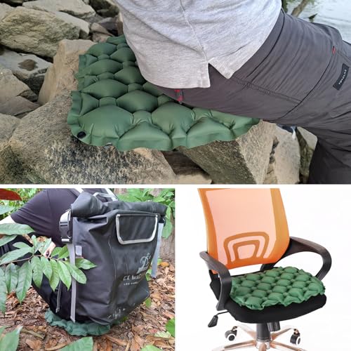 TRIWONDER Ultralight Inflatable Seat Cushion Seat Pad with Air Pump, Easy to Inflate & Deflate Compact Air Pad with Storage Bag for Camping Fishing Office Airplane Stadium Car (Green with Pump) - color: Green With Pump