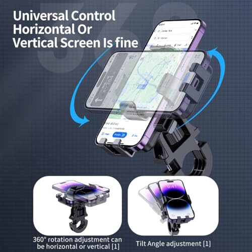 Bike Phone Holder, Motorcycle Handlebar Cell Phone Clamp, Scooter Phone Clip for iPhone 16 15 Pro Max/Plus, 14 Pro Max, S9, S10 and More 4.7" to 7.2" Smartphones,360° Rotatable Handlebar Phone Mount - color: Blue