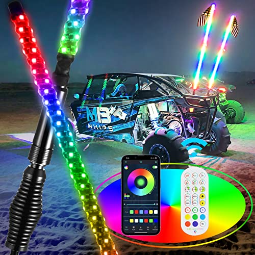 2 Pack 4FT Whip Lights with Spring Base,LED Whip Light with App & Remote Control, Spiral RGB Chasing Lighted Whips with Rocker Switch, Music Whip Light for UTV ATV Polaris RZR Can-Am SXS Truck - size: 4FT / (Pack of 2)
